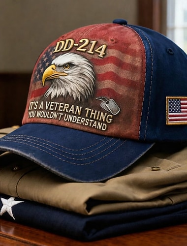  Baseballkappe für Veteranen (DD-214) mit gesticktem Adler, amerikanischer Flagge und Erkennungsmarken, patriotische Militärmütze „It's a veteran thing“ für Veteranen, USA-Flaggenkappe, verstellbar, 4.