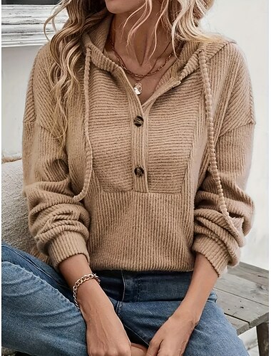  Damen Pullover Kapuzenshirts Knöpfe Einfach Mode Klassisch Modern Langarm Mit Kapuze Normale Oberteile Straße Alltagskleidung Blau Fuchsie Kaki Grau Frühling Herbst