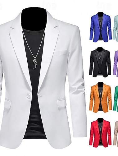  Herren Blazerjacke Lässig Täglich Outdoor Elegant Mode Frühling Ganzjahres POLY Einfarbig Minimalistisch Lässig / Alltäglich Einreihig Ein-Knopf Blazer Hellrosa Hellkaki Schwarz Weiß