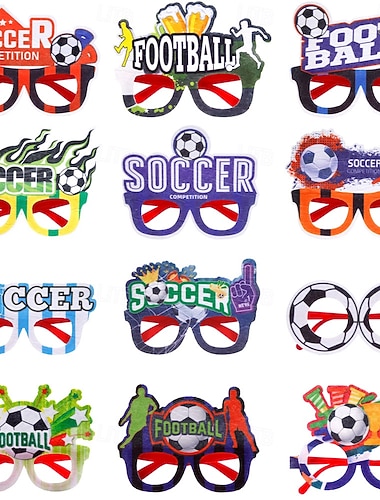  Verdens fotballturnering festgaver barn 12-pakning fotballtema festbriller morsomme papirbriller bursdagsgodteposer foto-bod rekvisitter sportsfestutstyr