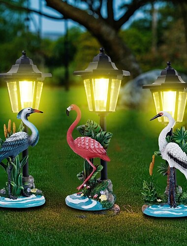 1 flamant rose solaire étanche d'extérieur &Figurine lumineuse en résine représentant une grue, idéale pour décorer un jardin, une allée ou une pelouse. Cette statuette solaire en forme d'animal, avec