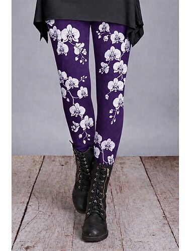  Mulheres Leggings Leggings aconchegantes Férias Vintage Básico Comprimento total Cintura Alta Gráfico Estampado Conforto Confortável Elasticidade Alta Casual Diário Férias Azul Verde Escuro Vinho Roxo