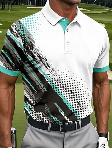  Per uomo Geometrico Golf Polo Sportivi Manica Corta Magliette polo Camicie con Colletto Casual Athleisure Bottoni Estate Primavera Blu Verde