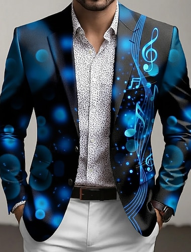  Herre Noter Blazer jakke Frakk Mote Bekvem Pustende Kunstnerisk Fritid Daglig Festkveldsklær 3D-utskrift Knapper Multi lomme Vår Høst vinter Med hakk Langermet Blå Lilla Brun