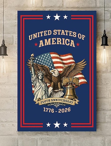 USA 250-årsjubileum Plakat Vegg Amerikansk Fødselsdags Canvas Plakat USA Uavhengighetsdag Plakat Banner Ørn Klokke Frihetsgudinne Patriot
