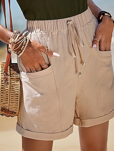  Dame Shorts Sommershorts Strandshorts Ferie Mote Fritid hverdag Kort Medium Midje Snorer Lomme Elastisk midje Komfort Hurtigtørkende Myk Uelastisk Gateklær Strand Feriereise Millitærgrønn Oransje Rød