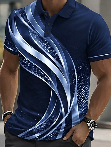  Férfi Geometriai Linije Pólóingek Rövid ujjú Pólóingek Galléros ingek Alkalmi Sportruházat Gombok Nyár Tavasz Medence Fekete Bíbor