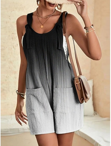  Damen Normal Strampler Aktiv Farbverlauf Ärmellos U-Ausschnitt Tasche Druck Täglich Urlaub Normale Passform Blau Schwarz Rote Sommer