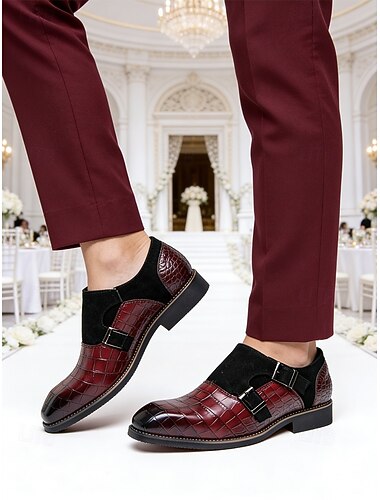  Chaussures pour homme en similicuir à motif crocodile avec boucle, chaussures de mariage élégantes pour le marié et les invités.