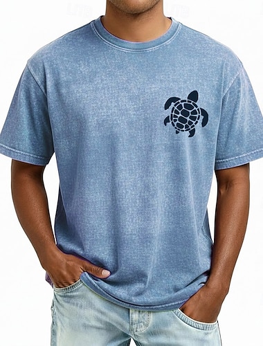  Homme Tortue T-shirt Manche Courte T-shirt Lavage à l'acide Col ras du cou Chemise Vintage Rétro Occasionnel Plage Voyage Bleu Violet Gris Été Printemps Vêtement Tenue M L XL 2XL 3XL