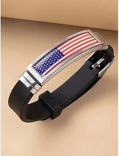  Verenigde Staten 250e Verjaardag Heren Verstelbare Rvs en Silicone Armband Met Ontwerp van de Amerikaanse Vlag Ideaal voor Onafhankelijkheidsdag en Vieringen