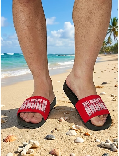  صنادل رجالية منزلقة ومضحكة - طبعة جريئة "قد تكون في حالة سُكر"، نعال مريحة غير قابلة للانزلاق للسباحة والشاطئ، أحذية صيفية غير رسمية