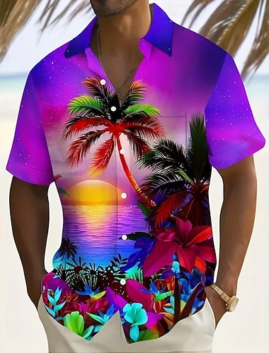  Homme Cocotier Nature et paysages Plantes Tropicales Chemise hawaïenne Chemise Boutonnée Chemise Aloha Manche Courte Hawaïen Vacances Été Printemps Col Rabattu Impression 3D chemises à col Une poche