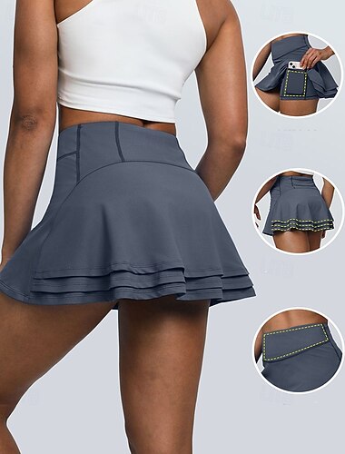  Damskie Solidne kolory Spódnica casualowa Spódnica tenisowa Sukienka do tenisa Spódnica sportowa Z marszczeniami Elastyczny pas Oddychający Bransoletka tenisowa Bieganie Zdatność Spódnica Ciemnoszary