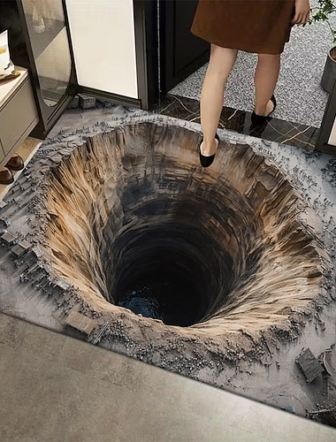  Fußmatte mit 3D-optischer Illusion, 2D-Flachdruck, tiefem Lochdesign – ein einzigartiger und auffälliger Blickfang für Ihren Eingangsbereich.