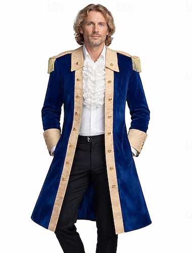  250e anniversaire des États-Unis Rococo Victorienne Tenues Manches longues George Washington Déguisement Homme Halloween Carnaval Jour de l'indépendance 4 juillet Adultes Manteau