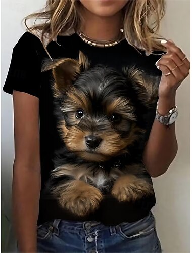  Women's T Shirt Print Graphic Animal Vintage Stylish Classic Short Sleeve Crew Neck Round Neck Regular Tops Daily Weekend Black and White Black White Summer Spring Fall Winter