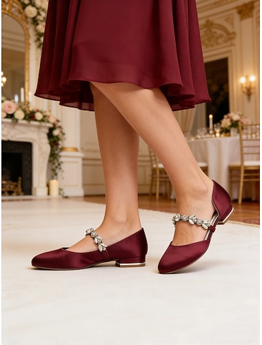  bílé saténové svatební boty s uzavřenou špičkou s kamínkovým páskem ke kotníkům - svatební pro zvláštní příležitosti