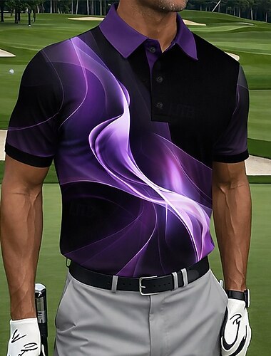  Bărbați Geometică Golf Tricouri polo sport Tricouri de polo Cămăși cu guler Casual Îmbrăcăminte Atletică Nasturi Vară Primăvară Albastru Mov