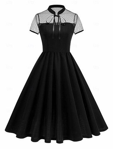  Jaren '50 Hepburn Retro vintage Middag A-lijn jurk Swing Jurk Flare Jurk Korte mouwen A-lijn Kostuum Dames Carnaval Valentijnsdag Maskerade Vakantie Dagelijks gebruik Vrijgezellenfeest Volwassenen