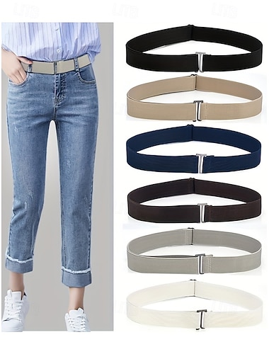  Damesriem van polyester met elastische stretch, verstelbare onzichtbare tailleband met platte gesp, verkrijgbaar in meerdere kleuren, geschikt voor buitenactiviteiten, dagelijkse casual kleding en reizen. Comfortabele, onzichtbare riem voor onder een spij