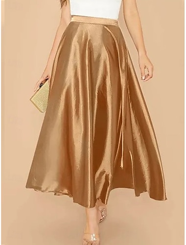  Damen Satinröcke Elegant Vintage Mode Lässig Midi Hohe Taille Röcke Einfach Gerafft Patchwork Unelastisch Täglich Büro / Karriere Blau Gelb Rosa Sommer Spandex Satin