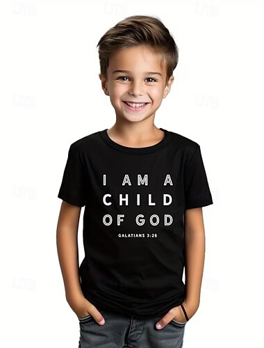  Garçons 3D Graphique Lettre T-shirt Manche Courte Impression 3D Été Printemps Sports Mode Streetwear Enfants 4-12 ans Col Rond Occasionnel Quotidien Extérieur Coupe régulière