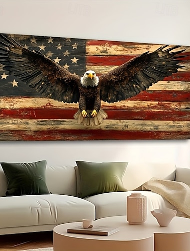  Vintage Amerikansk Flag Bald Eagle Amerikansk Militær Mural Canvas Trykt Tynne Blå Røde Linje Hjem Dekorasjon Stue Soverom Hengende Malerier