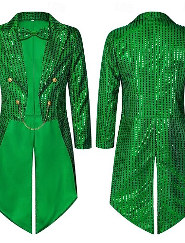  St. Patrick 2026 Punk & Gothic Middeleeuws Jas Jack Rok Lange Mouwen Prins Elf Edelman Pailletten Kostuum Voor heren Koninklijk Stoompunk Halloween Carnaval Maskerade Evenement / Feest Maskerade