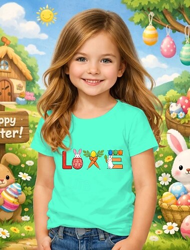  Pasen Voor meisjes 3D Grafisch Konijn T-shirt Korte mouw 3D-afdrukken Zomer Lente Sport Modieus Streetwear Kinderen 4-12 jaar Strakke ronde hals Casual Dagelijks Buiten Normale pasvorm
