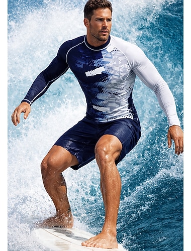  Homens Padrão Anti Atrito Camisa de Natação Geométrica Gradiente Abstrato UPF50+ Proteção UV Secagem Rápida Manga Longa Roupa de Banho Anti Atrito Surfe Canoagem Praia Verão