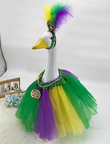  Fantasia de ganso para o Mardi Gras, conjunto de 2*3 peças para animais de estimação, incluindo chapéu de bobo da corte e máscara. &contas, roupas de pato de carnaval para ganso de varanda, decoração