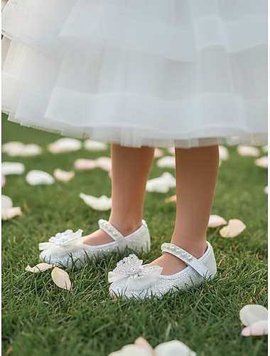  Barnesko med glitrende sløyfe og perlemotiv for blomsterpiker, strass- og sommerfugldetaljer, myk, polstret såle og sikker stropp, elegant prinsessestil for jenter, perfekte sko til