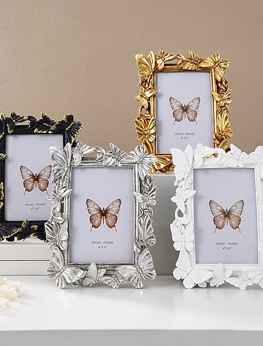  Rechteckiger dekorativer Fotorahmen mit Schmetterlingsbordüre, Bilderrahmen aus Kunstharz für die Inneneinrichtung, in verschiedenen Farben erhältlich, Tischdekoration für Hochzeitsfeiern,