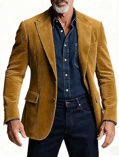  Herren Blazer Blazer aus Cord Geschäft Cocktailparty Hochzeitsfeier Mode Lässig Frühling Herbst Polyester Einfach Tasche Knöpfe Bequem Einreihig Blazer Dunkelgrau Schwarz Gelb Blau