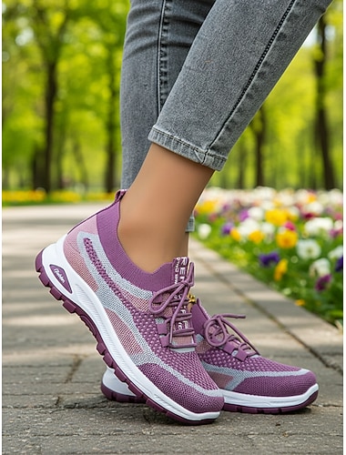  Lilla strikkede nettingsko til dame – pustende, lette tursko med stilig design for sport og uformelle utflukter