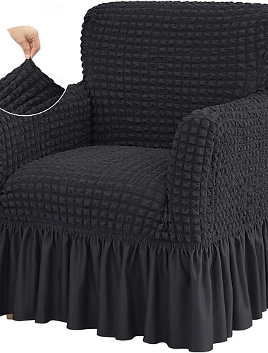  Elastyczne pokrowce na fotele seersucker z falbanką, jednoczęściowy pokrowiec na krzesło z podłokietnikami, miękkie, elastyczne pokrowce na krzesła dekoracyjne, antypoślizgowy, zmywalny ochraniacz na