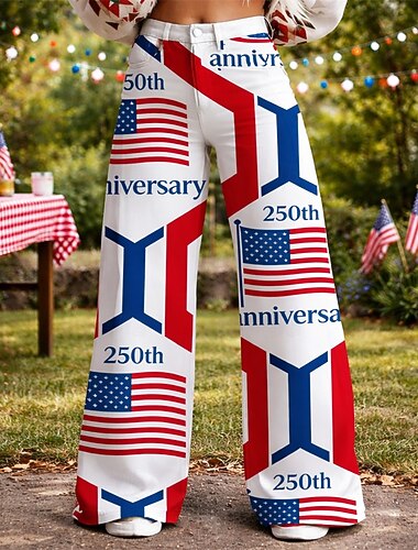 250. rocznica USA Retro / vintage 1970 Spodnie Spodnie z szerokimi nogawkami Hipisowskie Dyskoteka Wysoka talia Strój na bal maskowy Damskie Bal maskowy 4 lipca Dzień Niepodległości Dla dorosłych