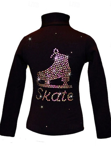  fleecejakke for kunstløp dame jenter skøytejakke topp svart rosa blå elastisk treningskonkurranse skøyteklær termisk varm krystall / strass langermet skøyting kunstløp