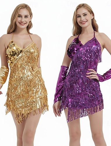  Samba Dancewear Latin Dans Fest Paljett Frynse Performanc Kjolel Performanc kostyme