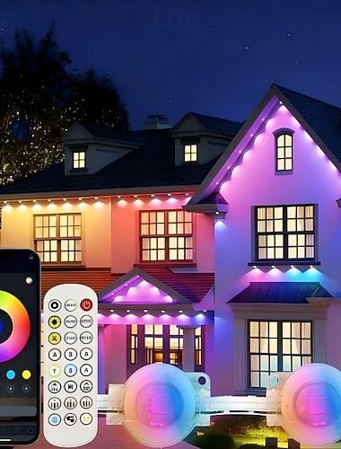  Permanente utendørslys, smart RGB-takskjeggebelysning med app og fjernkontroll, 100 fot/150 fot/200 fot, IP67 vanntett, musikksynkronisering og DIY-scener for dekor, hagedekor, hus, fest, ferie