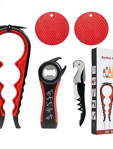  Krukkeåpner for svake hender, eldre med leddgikt, 5-i-1 multifunksjons flaskeåpner lokkåpner for leddgikthender med sklisikker gummibelagt gripepute for krukkeåpner