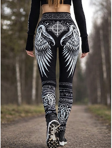  Dame Leggings Ferie Årgang Etnisk stil Full lengde Høy Midje Grafisk Abstrakt 3D-utskrift Komfort Hurtigtørkende Pusteevne Høy Elastisitet Daglig Hjem utendørs Svart Sommer Vår Høst Slank Fasong