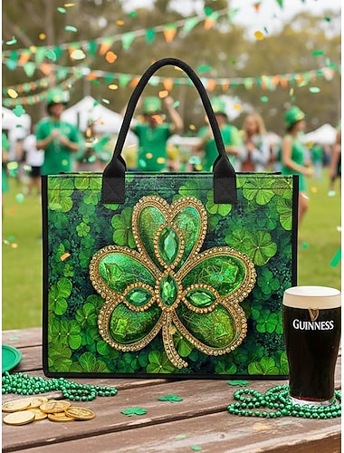  borsa tote da donna per il giorno di San Patrizio: diversi modelli, grande capacità, materiale stampato in poliestere, perfetta per le celebrazioni festive