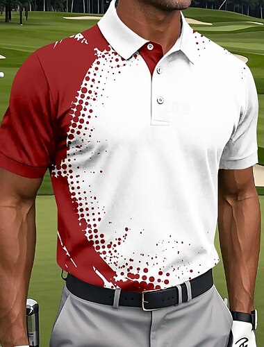  Per uomo Geometrico Golf Polo Sportivi Manica Corta Magliette polo Camicie con Colletto Casual Athleisure Bottoni Estate Primavera Blu Nero Rosso