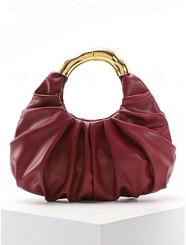  Dameshandtas van imitatieleer met plooien en gouden handvat, elegante minimalistische stijl, verkrijgbaar in meerdere kleuren, chique avondtas voor bruiloftsgasten, cocktailparty's en formele gelegenheden.