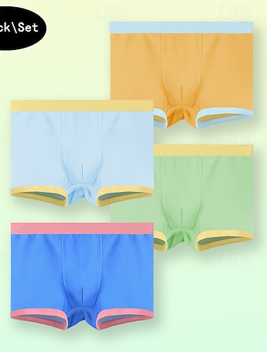  Intimo da bambino 3 pezzi color block in cotone, attivo/base, per bambini dai 4 ai 12 anni, vestibilità regolare, per casa/interni