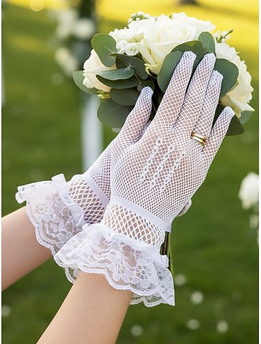  eleganti guanti in pizzo di poliestere da donna, guanti da sera formali in bianco e nero per matrimoni, cene e opera, sofisticati accessori per abiti da sposa per occasioni speciali