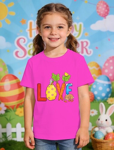  Wielkanoc Dla dziewczynek 3D Graficzny Zając Podkoszulek T-shirt Krótki rękaw Druk 3D Lato Wiosna Sport Moda Moda miejska Dzieci 4-12 lat Półgolf Codzienny Na zewnątrz Regularny