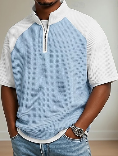  رجالي قمصان بولو الوافل فضفاض مناسب للعطلات رقبة طوقية مرتفعة كم قصير أساسي الحديث منقوش ألوان متناوبة مكعبات الألوان Buttons الصيف الربيع استرخاء صالح أزرق أسود أزرق البحرية أرجواني أخضر رمادي